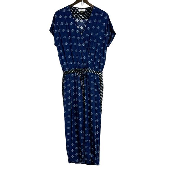 Velvet by Graham & Spencer Cady Slim Leg Ikat Jumpsuit Blue Rayon - S - Picture 1 of 9